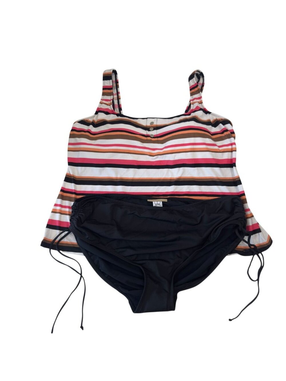 Beach House Woman 22W Striped Padded Tankini Top & Black Bottoms Swim Set NWT